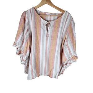 LAUREN CONRAD Linen Blend Lightweight Flounce Sleeve Boho Blouse SZ XL/ XXL